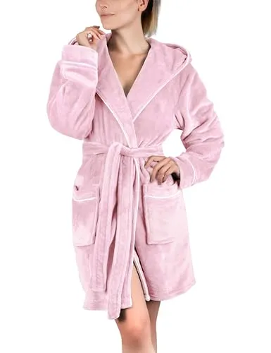 Gräfenstayn Bademantel Damen flauschig mit Kapuze - Kuschelfleece - Bademäntel für Damen, hochwertiges Flanell-Fleece, Öko-Tex Standard 100, ideal für Reisen und Wellness, pflegeleicht und angenehm weich.