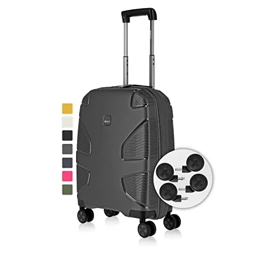 Impackt IP1 4-Rollen-Kabinenkoffer 55 cm - Iron Grey, Handgepäck mit USB-Port für power on-the-go und 100% recycelte Materialien