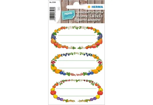HERMA 3598 Marmeladen Etiketten - Selbstklebend, 12 Stück, 76 x 35 mm, kreative Motive für Dekoration und Organisation in Küche und Haushalt