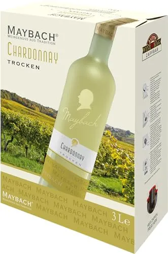 Maybach Chardonnay trocken (1 x 3 l) Bag-in-Box - Praktische 3 L Bag-in-Box mit hochwertigem Chardonnay. Ideal für gesellige Anlässe, Picknicks oder einfach zum Genießen. Perfekt zu Salaten, hellem Fleisch und Fisch.