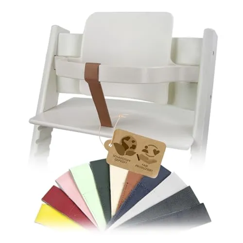 BAMBINIWELT Schrittgurt für Stokke Tripp Trapp Hochstuhl - Hochstuhleinlagen & Sitzverkleinerer aus weichem Öko Leder, schadstofffrei und abwaschbar – ideal für Sicherheit und Komfort beim Essen.