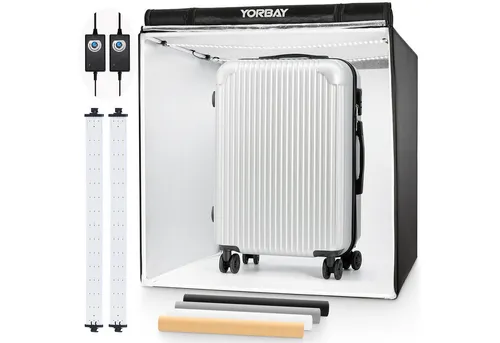Yorbay Fotostudio Set 80x80x80cm - Lichtzelt mit CRI 95+ LED-Beleuchtung, stufenlos dimmbar und inkl. 4 Hintergrundfolien für professionelle Produktfotografie