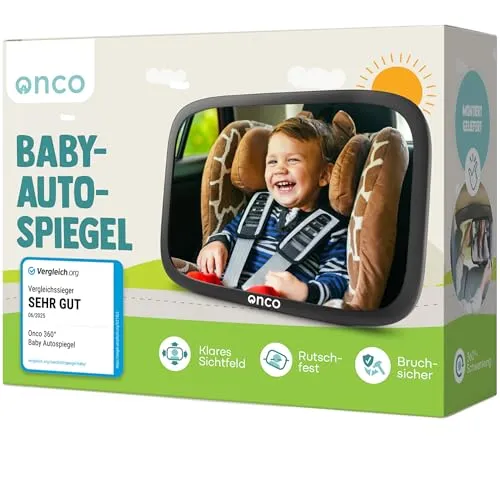 Onco 360° Baby Autospiegel – Bruchsicher & Rutschfest für Sicherheit im Auto - Der preisgekrönte Onco 360° Baby Autospiegel bietet ein klares Sichtfeld, damit Sie Ihr Baby stets im Blick haben. Einfach zu montieren und 100 % bruchsicher – für sichere Fahrten mit Ihrem Kind!