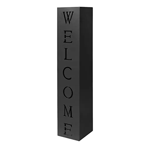 Wiltec Dekosäule Welcome Pflanzsäule in Schwarz - Elegante Gartendeko aus pulverbeschichtetem Stahl, ideal für Hauseingang und Vorgarten mit Willkommensgruß. Großzügige Maße für Pflanzen und Deko.