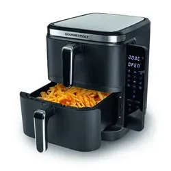GOURMETmaxx Heißluft-Fritteuse Doppelkorb 10l - Fritteusen: Platzsparende Doppelkammer mit 10l Volumen, 12 Programme und Sync & Match-Funktion für gleichzeitiges Kochen – ideal für bis zu 8 Personen!