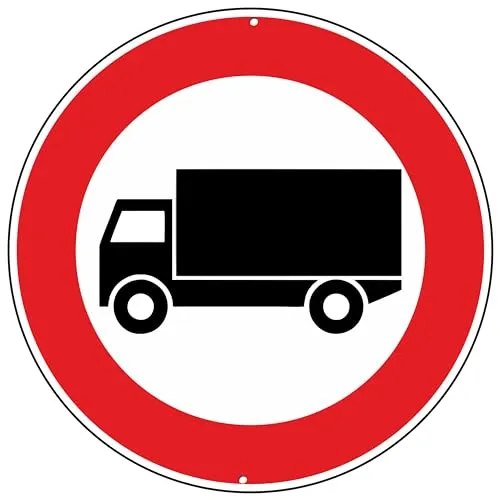 Publimania Verkehrsschild Zufahrt für LKW verboten 3 mm dickes, rundes Aluminium-Verbundschild für den Außenbereich Ø 30 (Zugang verboten Lastwagen)