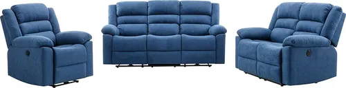 Vente-Unique 3-Sitzer-Sofa Burolo, Blau, 95x103x199 cm, Elektrische Relaxfunktion - Gönnen Sie sich höchsten Komfort mit dem Burolo 3-Sitzer-Sofa! Die verstellbare Rückenlehne ermöglicht eine Neigung von 165 Grad und sorgt für entspannte Momente in Ihrem Wohnzimmer.
