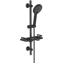 JOHO Duschset Rail Shower Kit – Edelstahl Brausestangeset mit Handbrause und Duschablage (schwarz) - Hochwertiges Duschset mit Handbrause in 3 Strahlarten. Robuste Edelstahl Duschstange (70 cm) und praktische Duschablage für eine einfache Montage. Ideal für jeden Badezimmerstil.