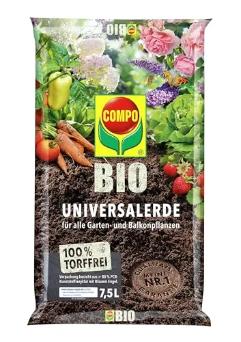 Compo Bio Universalerde 7,5 Liter - Torffreie Blumenerde mit Startdüngung für gesundes Pflanzenwachstum, ideal für Garten- und Balkonpflanzen, Gemüse und Kräuter. Perfekt für den ökologischen Anbau!