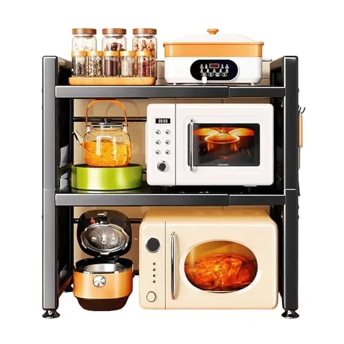 Joybos Ausziehbares Mikrowellenregal – 3 Höhen - Praktisches Mikrowellenregal von Joybos, aus robustem Kohlenstoffstahl, bis 22 kg belastbar. Mit 3 Höhen für optimale Platznutzung in Ihrer Küche – ideal für Mikrowelle, Toaster und mehr.