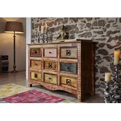 Massivmoebel24 Kommode NATURE OF SPIRIT #59 - Schubladenkommode aus Altholz, 9 Schubladen, einzigartiges Unikat mit individueller Maserung und nachhaltiger Qualität für ein stilvolles Zuhause.