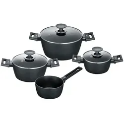 4er Set BERNDSEN Töpfe mit Deckel Aluminium schwarz - Hochwertiges Kochgeschirrset aus geschmiedetem Aluminium für effizientes Kochen. Mit solider Antihaftversiegelung und ergonomischen Soft-Touch-Griffen. Ideal für alle Herdarten.