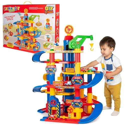 COIL Spiel-Parkgarage 110-tlg. mit Aufzug und Kran - Rennbahnen, Parkhäuser & Zubehör - 94,5 cm hohe Spiel-Parkgarage mit Aufzug und Kran, ideal für Kinder ab 3 Jahren, fördert Kreativität und Motorik.