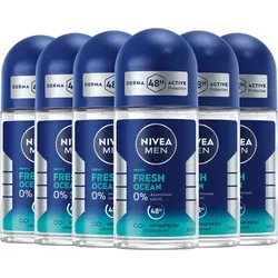 Nivea Deo-Roller Deodorant Men Fresh Ocean 6 x 50ml - Deoroller mit 48H Trockenschutz, ideal für alle Hauttypen und sorgt für langanhaltenden Schutz gegen Körpergeruch.