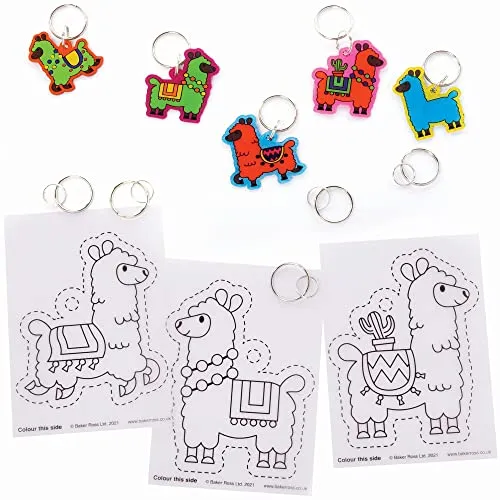 Baker Ross Lama Schrumpffolie Schlüsselanhänger - 10er Pack, Bastelset für Kinder zum Ausmalen und Aufhängen (FC409)