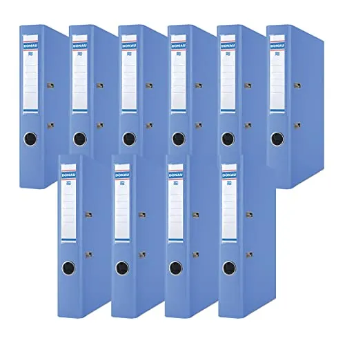 Donau Premium Ordner Schmal 10er Pack/DIN A4 / 5 cm / 10 Stück/Blau/Kunststoffbezug PP/Carton Papier Schlitzordner Büroordner Aktenordner Ringordner/Grünen Punkt