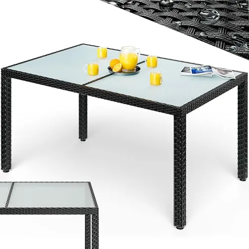 Casaria Wetterfester Gartentisch 150x90cm mit Höhenverstellung - Eleganter Gartentisch aus wetterbeständigem Polyrattan mit 5mm Sicherheitsglas. Bietet Platz für 6 Personen und sorgt für gesellige Momente im Garten oder auf der Terrasse.