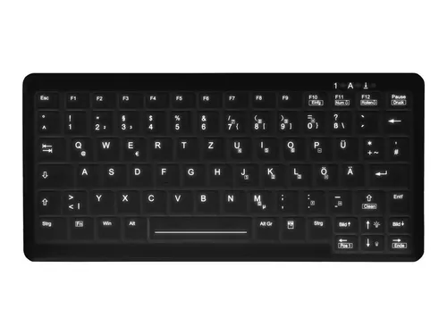 Active Key MedicalKey AK-C4110 Mini Keyboard - DE Schwarz - Medizinische Tastatur mit Desinfektionsfähigkeit, ideal für hygienische Umgebungen, USB-Anschluss, QWERTZ-Layout, perfekt für den Einsatz im Gesundheitswesen.