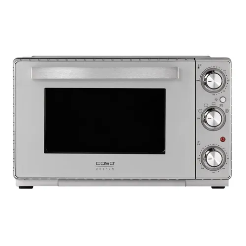 CASO TO 26 SilverStyle - Kompakter Design Backofen - Minibackofen mit 26 Liter Garraum und 5 Funktionen: Ideal für Pizza, Braten und mehr. Inkl. Pizzastein für krosse Böden und Drehspieß für perfekte Hähnchen.