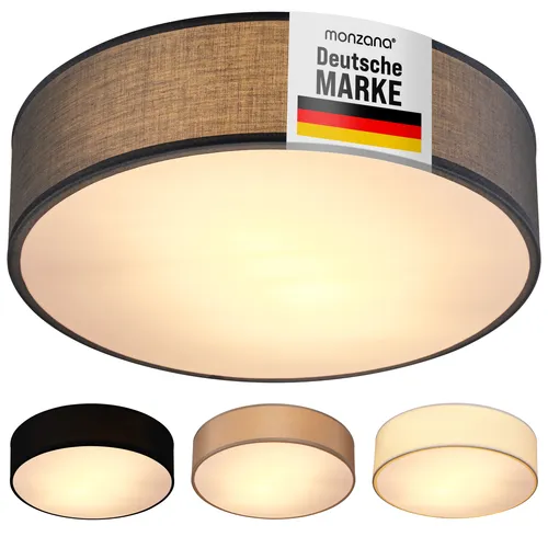 MONZANA® Deckenlampe Stoff Grau 38cm 2-Flammig - Moderne Deckenlampe für Wohnzimmer und Schlafzimmer, mit zwei E27 Fassungen für individuelle Lichtgestaltung und blendfreier Ausleuchtung.