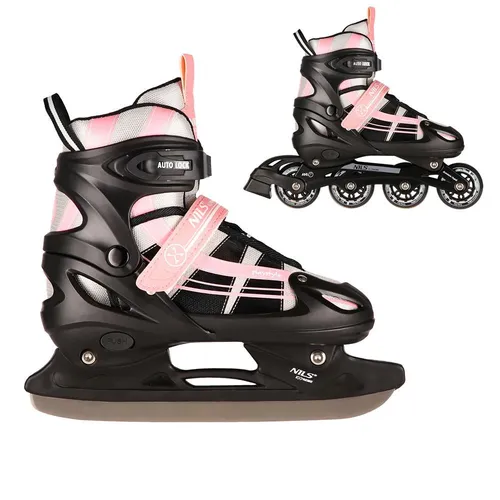 NH18366A 2w1 RÓŻOWO-BIAŁE ŁYŻWOROLKI - Inline-Skates in Größe S(31-34), verstellbar für wachsende Füße, ideal für Kinder und Anfänger.