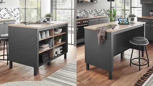 Yourkitchen Kücheninsel BILBERRY - ca. 138x90x75 cm, moderne Eleganz mit praktischem Stauraum und offenen Fächern