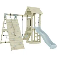 Rebo Spielturm Trondheim - Kinderschaukel in Eisblau - Schaukeln: Hochwertiger Spielturm aus robustem Kiefernmassivholz, ideal für ein sicheres und kreatives Spielvergnügen im Freien.