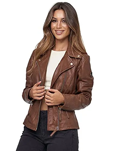 Tazzio Damen Lederjacke - Slim Fit - Moderne Damen Lederjacke von Tazzio mit seitlichen Reißverschlusstaschen und schrägem Reißverschluss. Hochwertiges Echtleder für höchsten Tragekomfort, ideal für jede Jahreszeit.