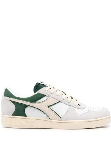 Diadora Magic Basket Low Suede Leather - Unisex Sneaker in Weiß und Blattgrün, 38.5 EU - Stylische Unisex-Sneaker aus hochwertigem Rindsleder und Wildleder, ideal für den Alltag und modische Akzente.