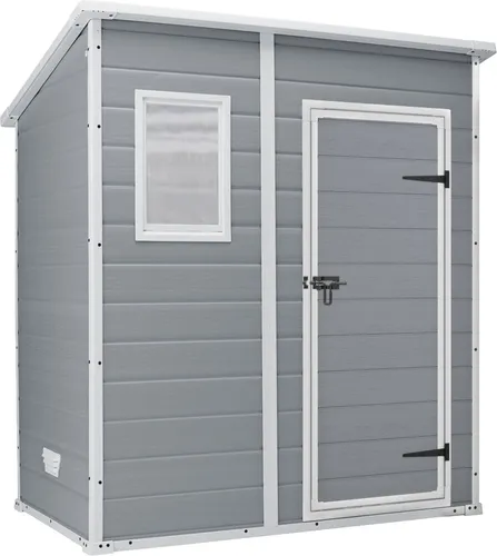 Keter Manor Pent grau - Gartenhaus mit Seitenfenster - Gartenhaus 183.5x111x200.5 cm, ideal für Gartenwerkzeuge und Rasenmäher, robust und wetterbeständig.