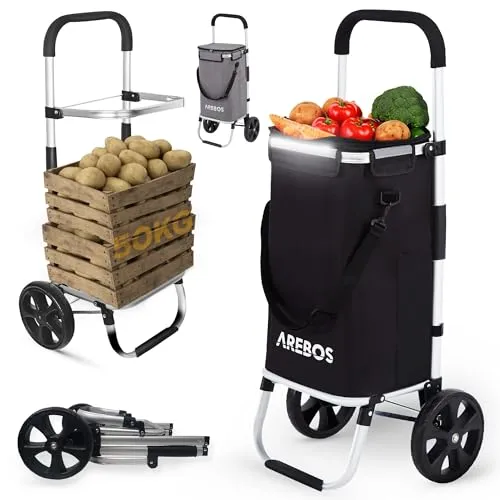 Arebos 3in1 Einkaufstrolley mit Kühlfach - Einkaufstrolley mit 56 Litern Volumen, ideal für große Einkäufe. Integriertes Kühlfach sorgt für frische Lebensmittel bis nach Hause.