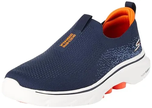 Skechers Herren Go Walk 7 Sneaker - Navy und Orange - Herren-Sneaker mit schnürloser Passform und atmungsaktiver Goga-Matte Einlegesohle für optimalen Komfort und Stabilität bei jedem Schritt.