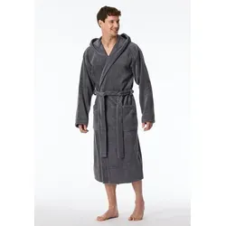 Schiesser Herren Bademantel mit Kapuze, Grau (200-grau) - L, weiche Frottee-Qualität mit zwei praktischen Taschen und Bindegürtel