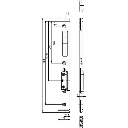 GU Schließblech für Secury - Verstellbar mit AT-Stück - Riegel & Bolzen für Türschlösser, verstellbares Schließblech mit Eurofalz 29x8 mm für optimale Anpassung und Sicherheit.