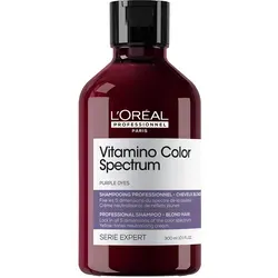 Vitamino Color Spectrum Purple Dye Neutralizing Shampoo 300 ml - Shampoo mit Anti-Gelbstich-Effekt für blondes Haar. Violette Pigmente neutralisieren Gelbstich und erhalten die Farbbrillanz. Ideal für die sanfte Pflege und Reinigung von blondem Haar – vegan und sulfatfrei.