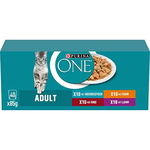 Purina One Adult Katzenbeutel MIX-Geschmacksrichtungen in Sauce 40x85g - Katzenfutter mit vielfältigen Geschmacksrichtungen in saftiger Sauce, ideal für wählerische Katzen und ausgewogene Ernährung.