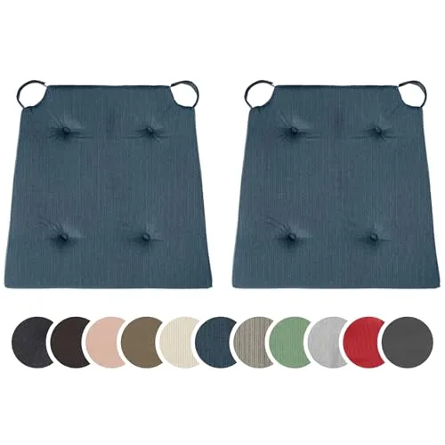 sleepling 2er Set Stuhlkissen, 42 (vorne) 35 (hinten)x40x5 cm, Sitzkissen für Stuhl & Bank mit Klettverschluss, Indoor & Outdoor, 100% Baumwolle, Made in EU, waschbar bis 30 Grad, Basic 10, Dunkelblau