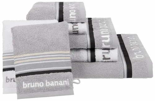 Bruno Banani Handtuch Set "Maja" – 7tlg. in Grau - Das stilvolle Handtuch Set "Maja" von Bruno Banani überzeugt mit 100% Baumwolle und einem modernen Design. Ideal für den täglichen Gebrauch, ist es pflegeleicht und bis 60°C waschbar. Genießen Sie Komfort und Qualität in Ihrem Badezimmer!