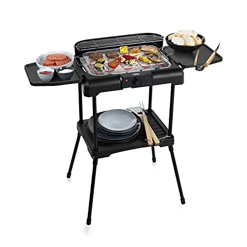 PRINCESS Elektro-Standgrill 112250, 2200 W mit Seitentischen - Grills: Höhenverstellbar, mit einstellbarem Thermostat für perfekte Grilltemperatur und zusätzlichem Ablageplatz für Utensilien.