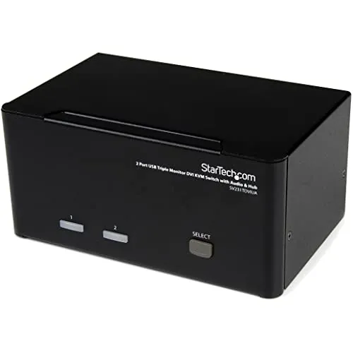 StarTech.com 2 Port Dreifach Monitor DVI USB KVM Switch - KVM-Switch für 3 Monitore, unterstützt HD-DVI bis 1920 x 1200 und ermöglicht das einfache Umschalten von Audio und USB-Geräten zwischen 2 PCs.