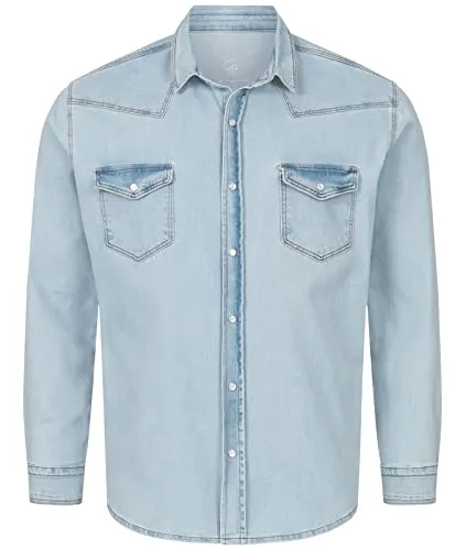 Rock Creek Herren Jeans Hemd - Vintage Denim Shirt in Hellblau - Herrenhemden aus hochwertiger Baumwolle mit Druckknöpfen, Regular Fit und bequemer Passform. Ideal für lässige Outfits und in 5 Größen erhältlich.