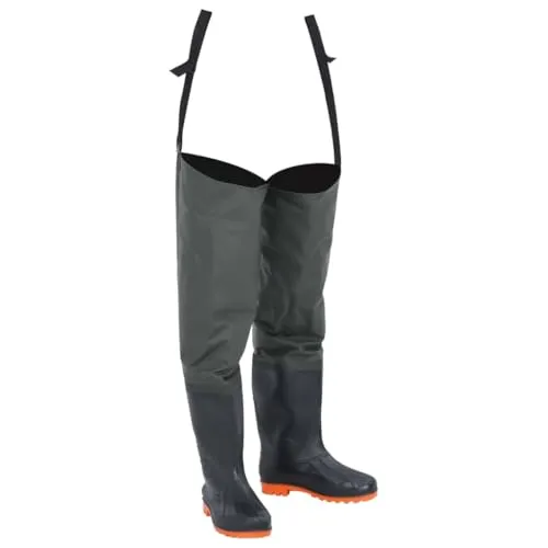 vidaXL Watstiefel, Hüftstiefel für Angler Landwirte, Anglerstiefel Wasserfest Verstellbar, Fischerstiefel Wathose, Dunkelgrün Gr. 44