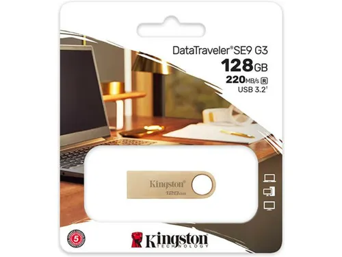 Kingston 128GB DataTraveler SE9 G3 - USB 3.2 Gen 1 - Der Kingston USB-Stick mit 128GB Speicherkapazität bietet schnelle Datenübertragungsraten von bis zu 220MB/s. Ideal für die einfache und zuverlässige Speicherung Ihrer Daten.