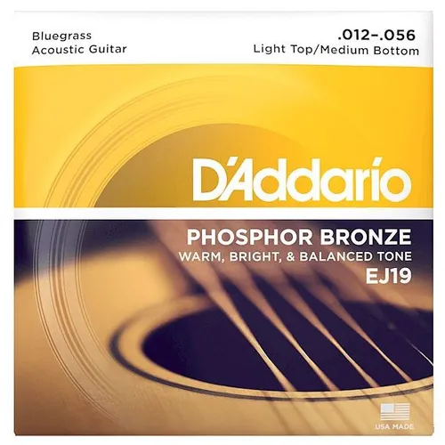 Daddario Saiten EJ19 12-56 Phosphor Bronze - Westerngitarrensaiten, hervorragender Klang und lange Lebensdauer