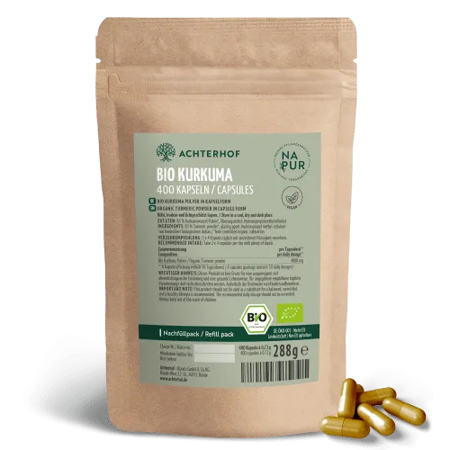 Kurkuma Kapseln Bio Nachfüllpack | 400 Stück | 4800mg Kurkuma pro Tagesdosis - Pflanzliches Ergänzungsmittel Kurkuma mit 4800mg Kurkuma pro Tagesdosis, in Bio-Qualität und veganer Kapselhülle – ideal für eine gesunde Ernährung.