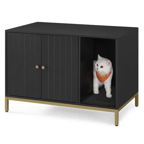 Feandrea Katzenklo-Schrank: Stilvolles Katzenhaus mit Kratzmatte - Katzenhöhlen & -häuser, moderner Katzenklo-Schrank mit privatem Eingang und multifunktionalem Design – perfekt als Beistelltisch oder TV-Ständer.