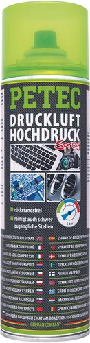 PETEC Druckluftspray 72150, Hochdruck 400ml - Effektives Druckluftspray für Feinmechanik und Elektronik, ideal zum Reinigen von schwer zugänglichen Stellen mit bis zu 6 Bar Druck. Geruchlos und lösungsmittelfrei.