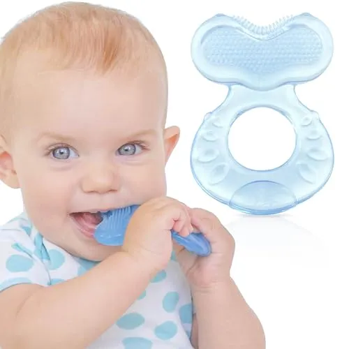 Nuby Teethe-eez Soft Silicone Teether | Silicone Teether with Surface for Massage Teeth | Hygienic Case Included | Blue | +3 Months