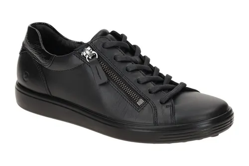 Ecco Soft 7 Damen Schnürschuh - Halbschuhe mit hochwertigem Glattleder, atmungsaktiver Innensohle und seitlichem Reißverschluss für einfachen Einstieg – ideal für Büro und Freizeit.