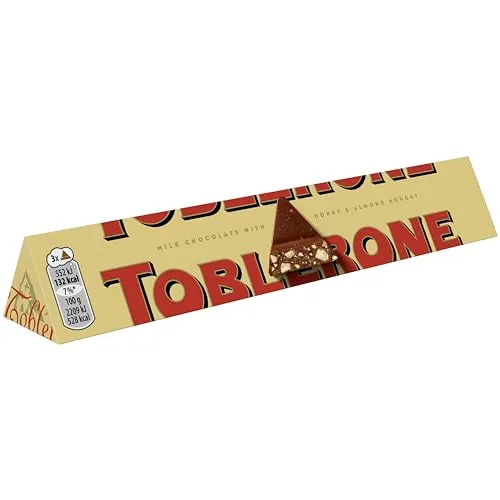 Toblerone – Barre au Chocolat au Lait Suisse, Miel, Nougat et Amandes – Format Familial – Packung mit 20 Barres (100 g)
